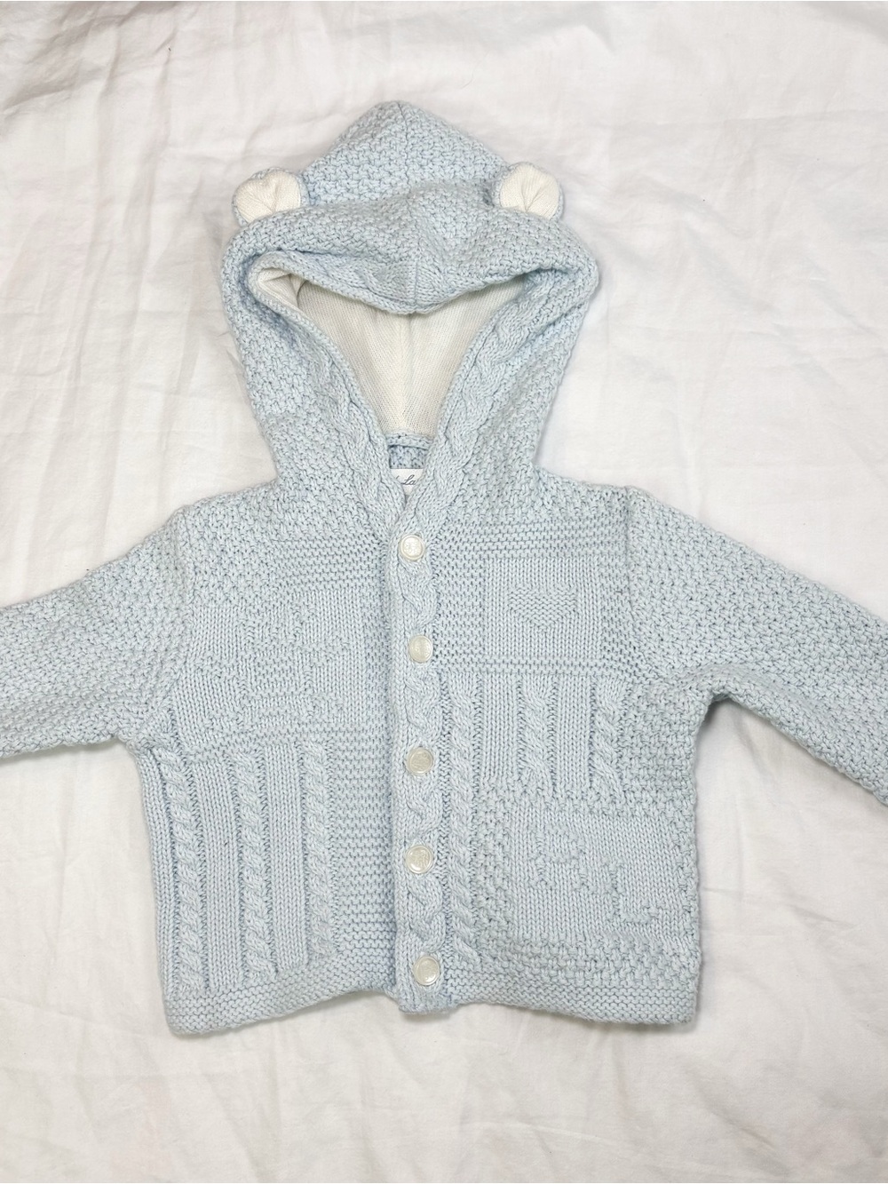 Ralph Lauren baby bear hooded knit cardigan sweater blue 3M